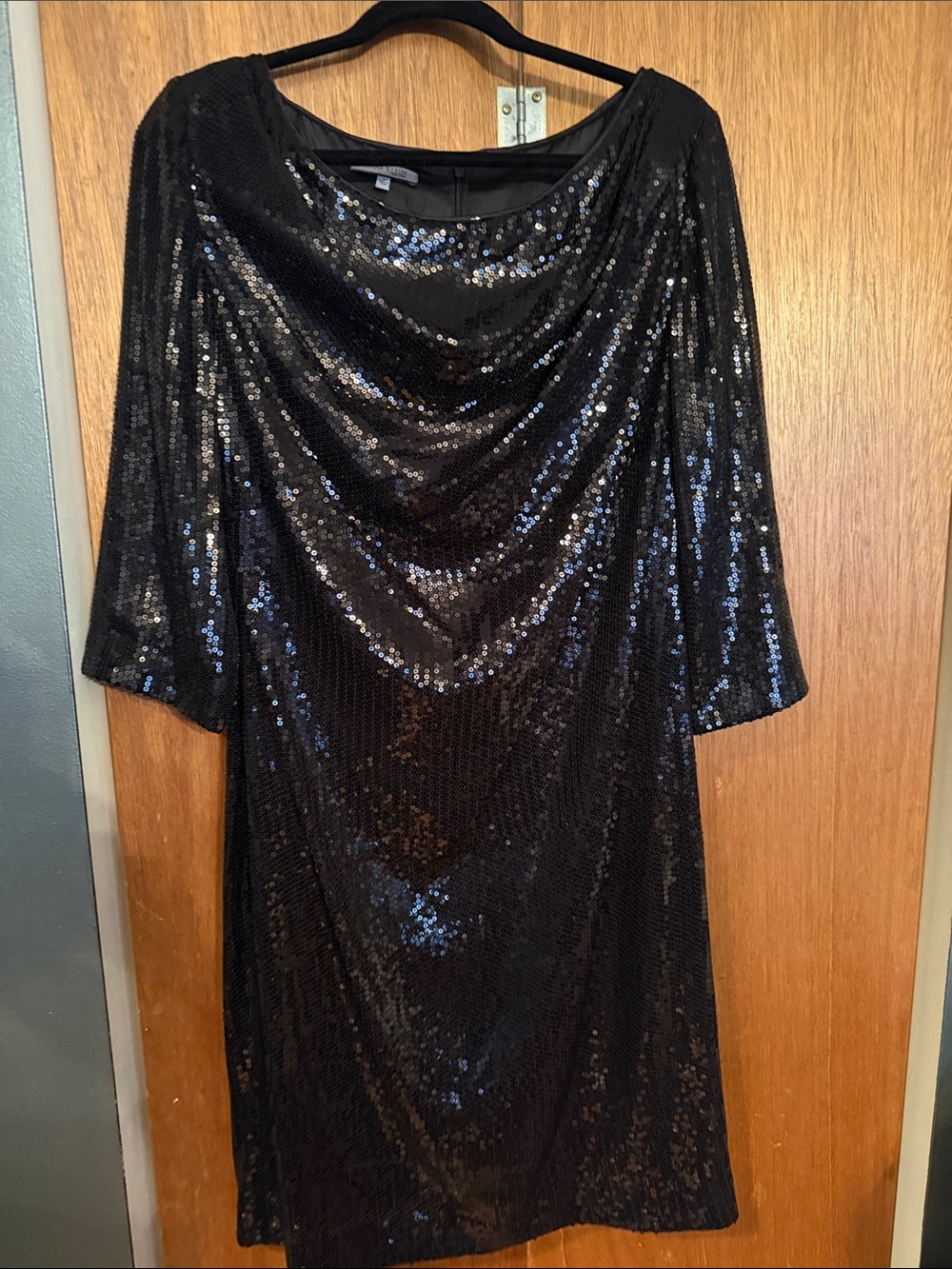 Anne Klein Black Sequin Long Sleeve Dress